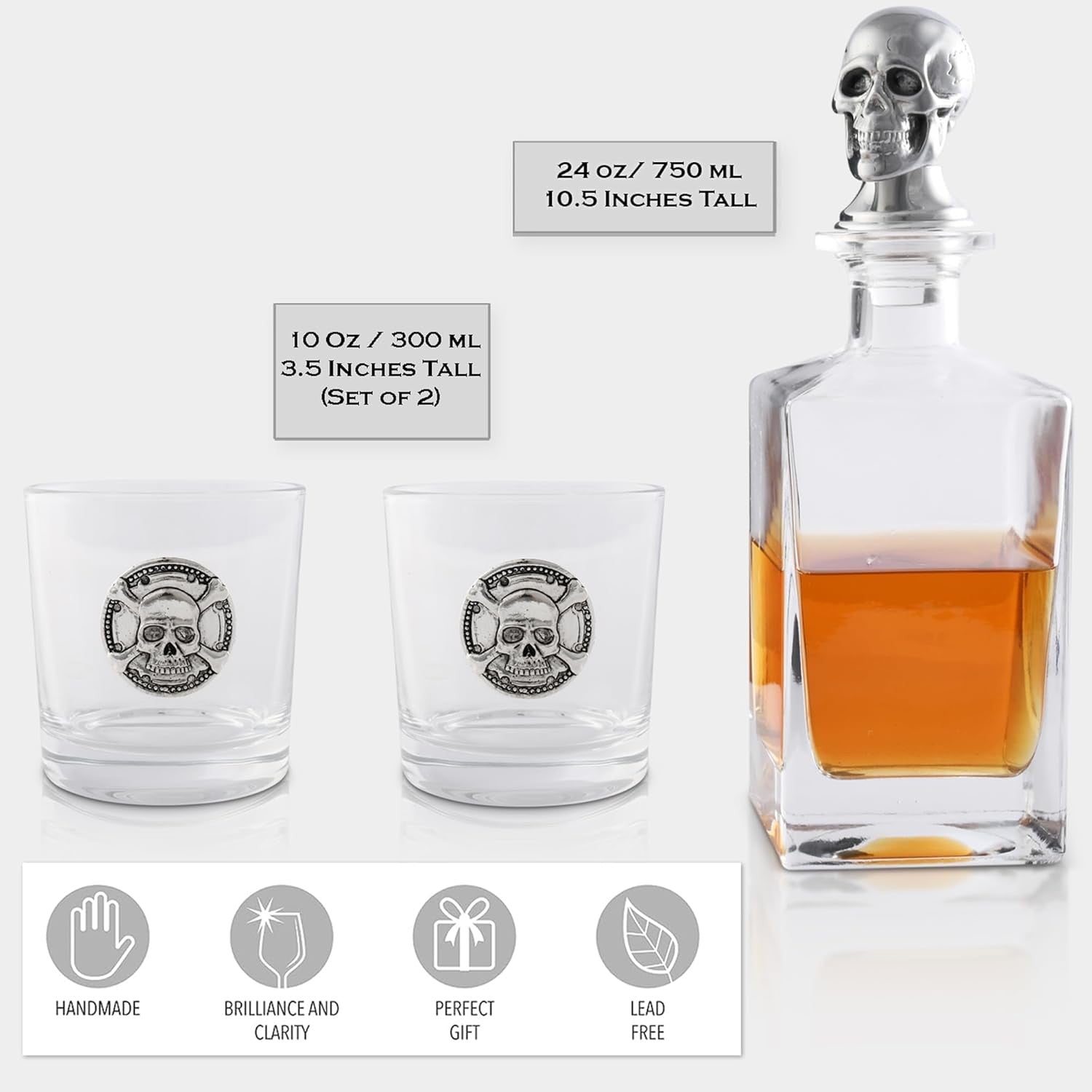 Luxury Skull Decanter Set 750ml with Skull Whiskey Glasses | Gothic Bar Gift