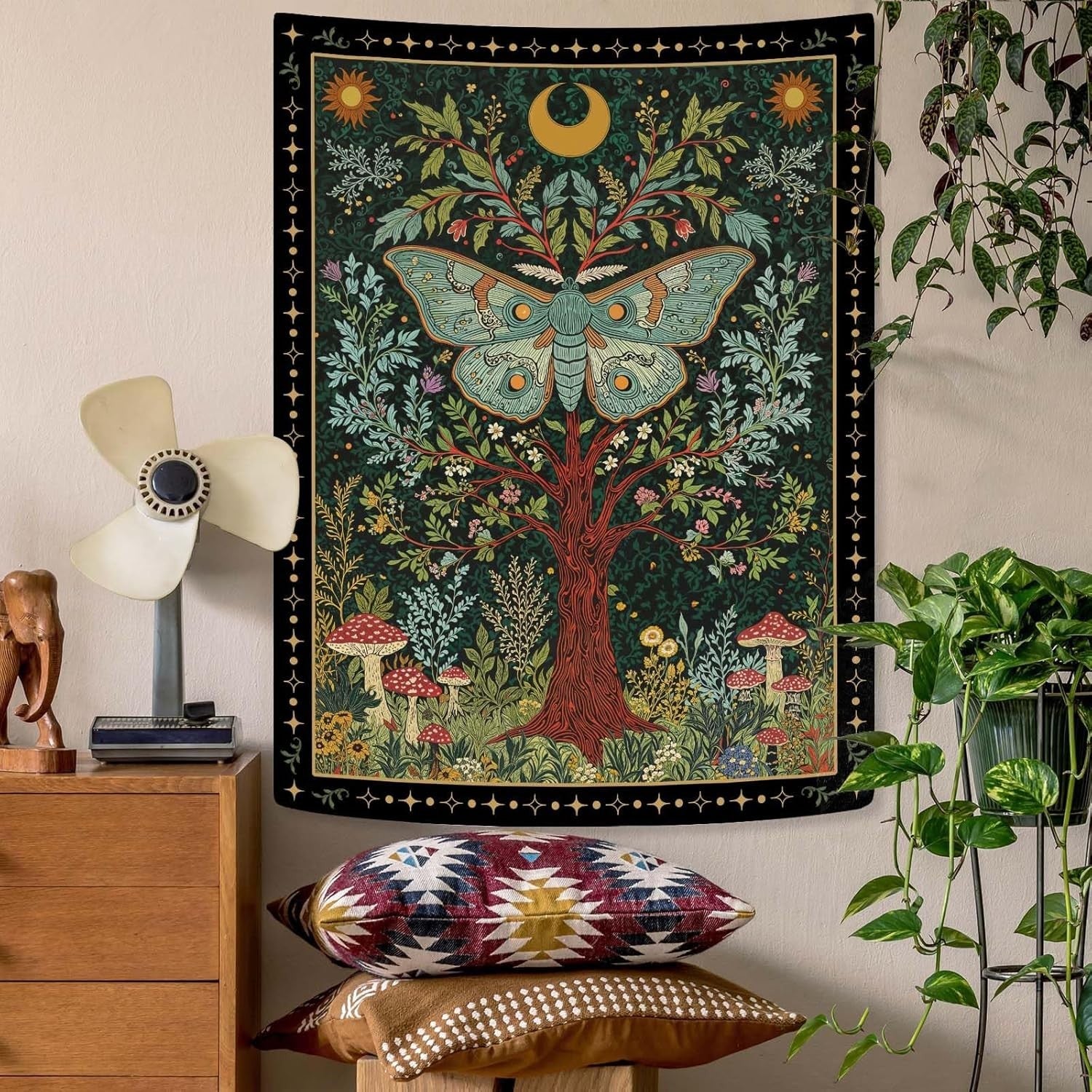 Large Tree of Life Tapestry Celestial Moth Sun Boho 44x60