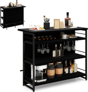 Industrial Kitchen Island Bar Table with Wine Rack Black 120x60cm
