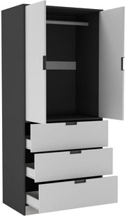 White 2 Door Wardrobe with Drawers & Hanging Rail Bedroom Storage