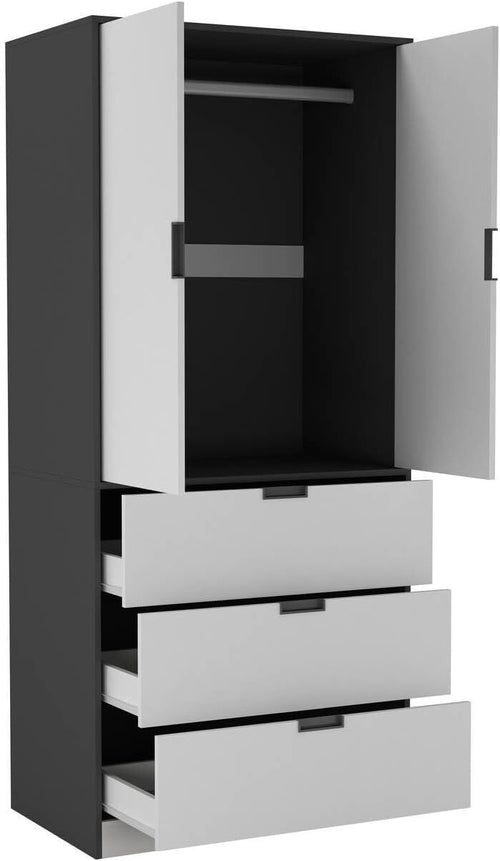 White 2 Door Wardrobe with Drawers & Hanging Rail Bedroom Storage