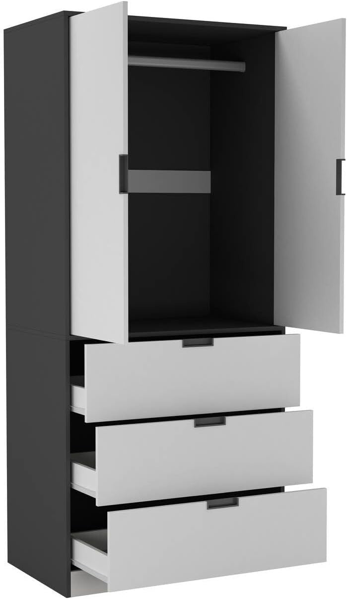 White 2 Door Wardrobe with Drawers & Hanging Rail Bedroom Storage