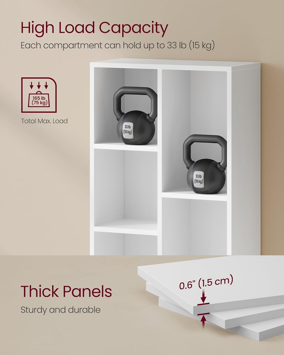 5-Compartment White Bookcase | Modern Cube Storage Shelf for Home Office Living