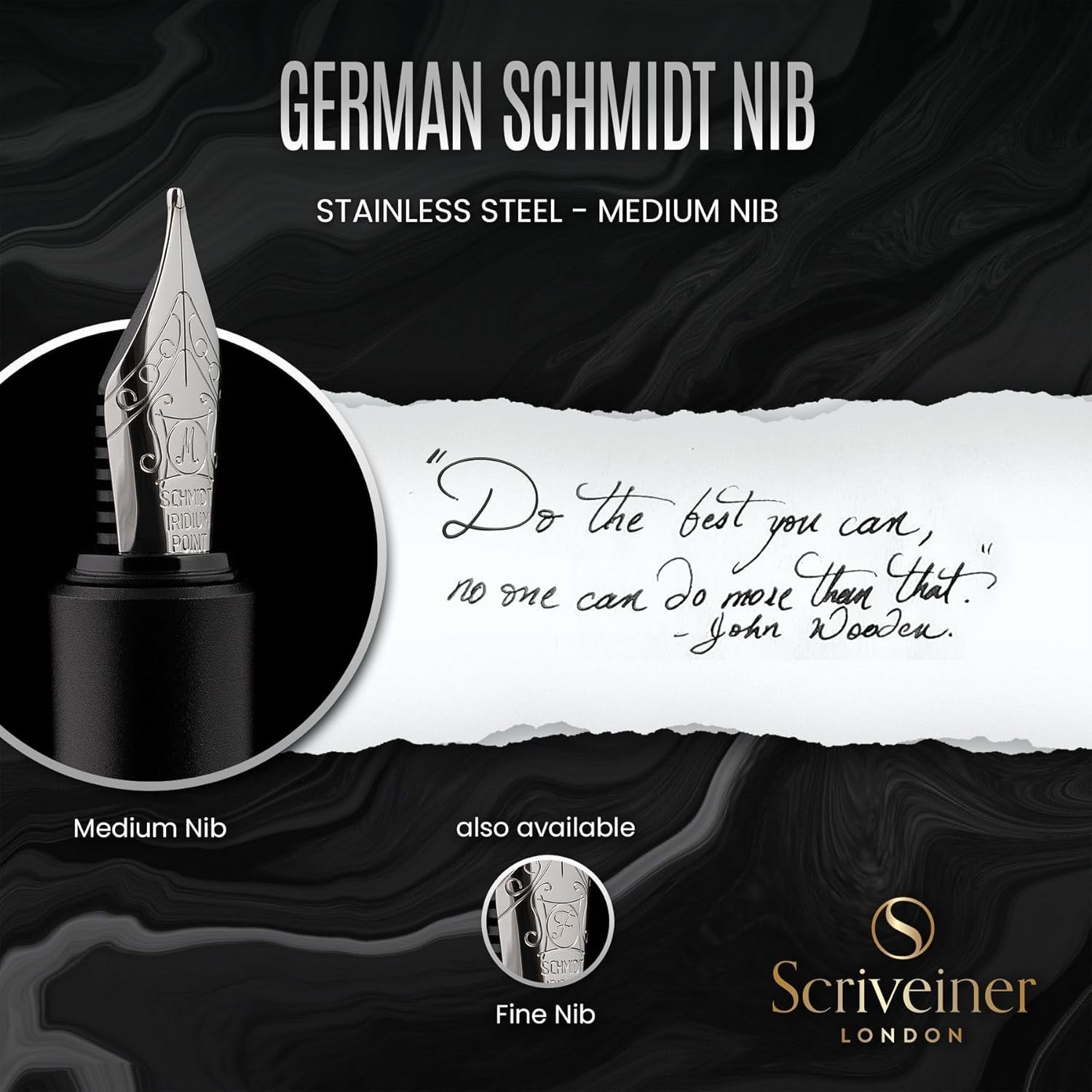 Luxury Fountain Pen Medium Nib Matt Black Chrome Gift Set