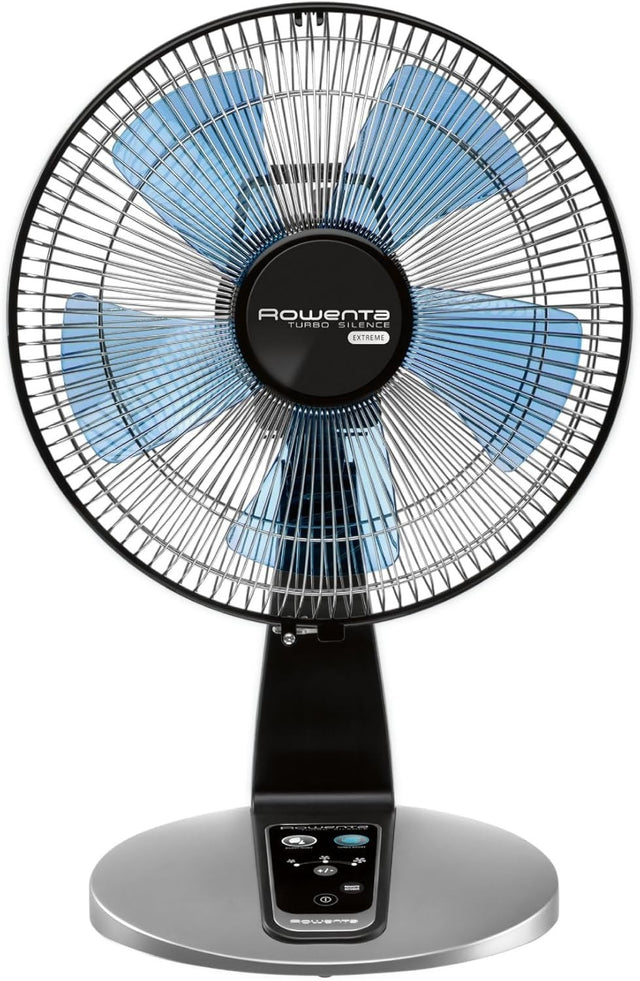 Quiet Turbo Table Fan – 5-Speed Remote Controlled Oscillating Desk Fan Silver