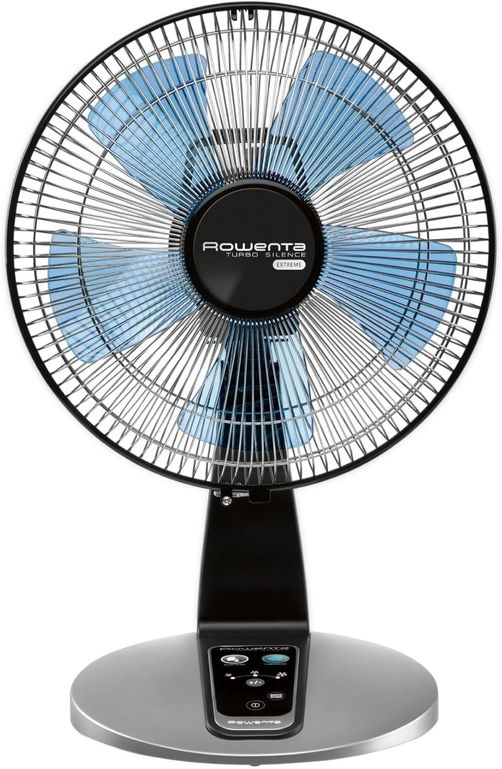Quiet Turbo Table Fan – 5-Speed Remote Controlled Oscillating Desk Fan Silver