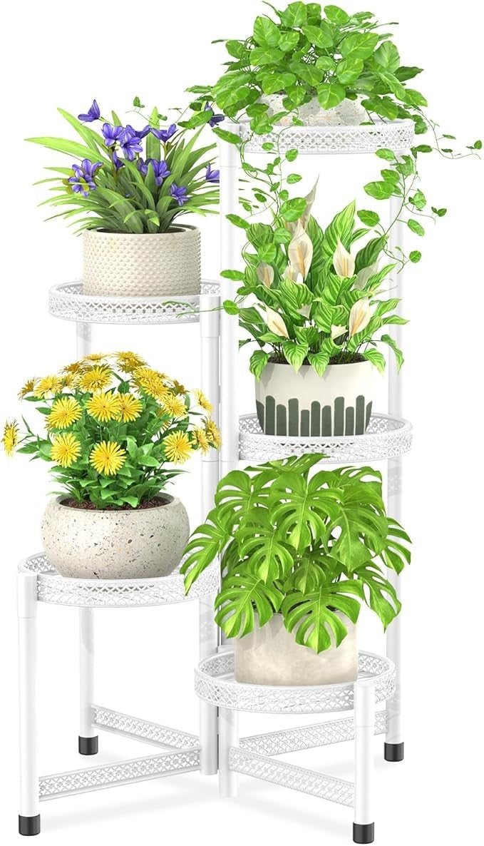 5 Tier White Metal Plant Stand Indoor Outdoor Corner Tall Flower Display Rack