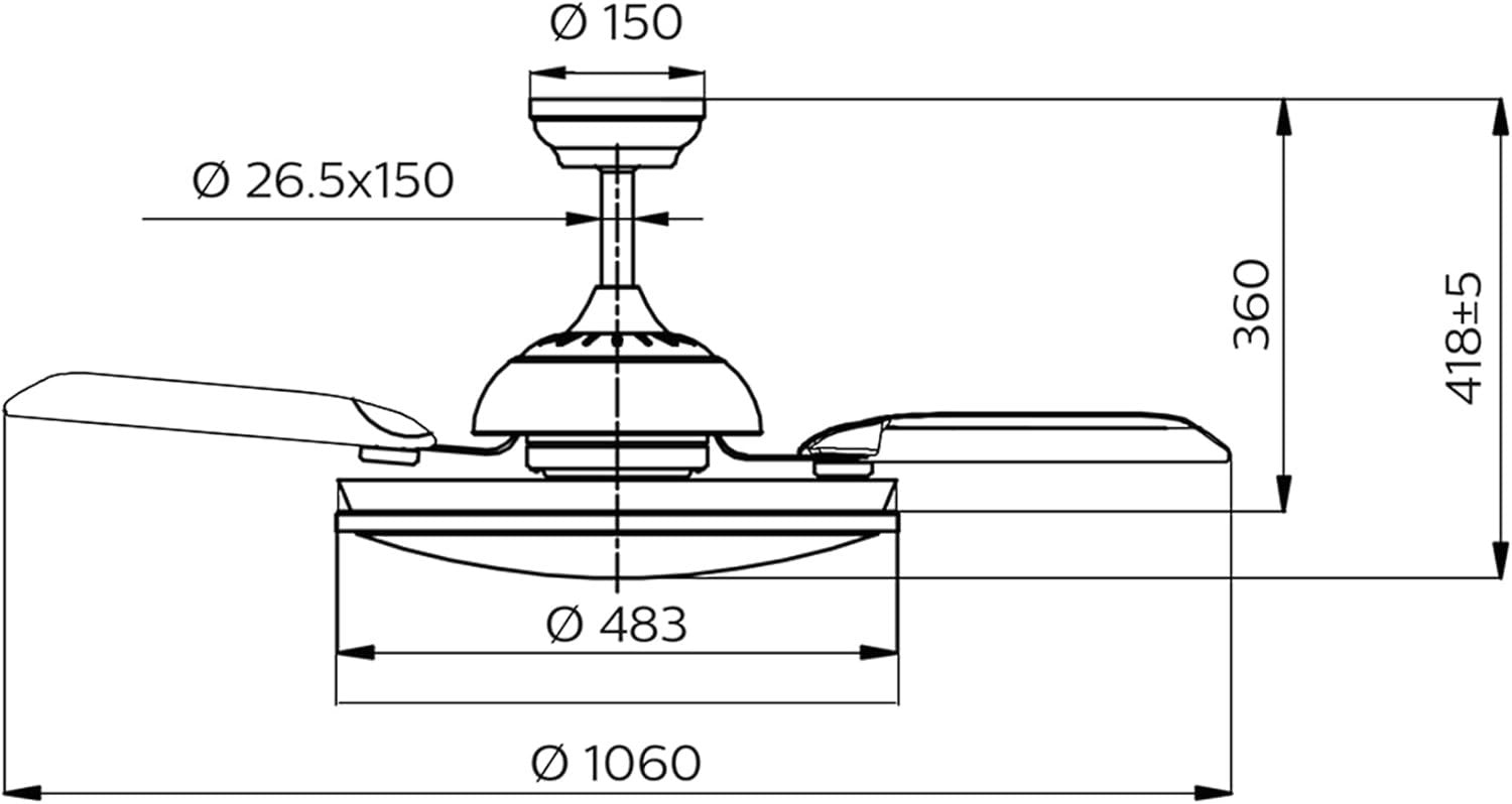 LED Atlas DC Ceiling Fan, 28W+35W, Retractable Blades, Nickel, Remote Control