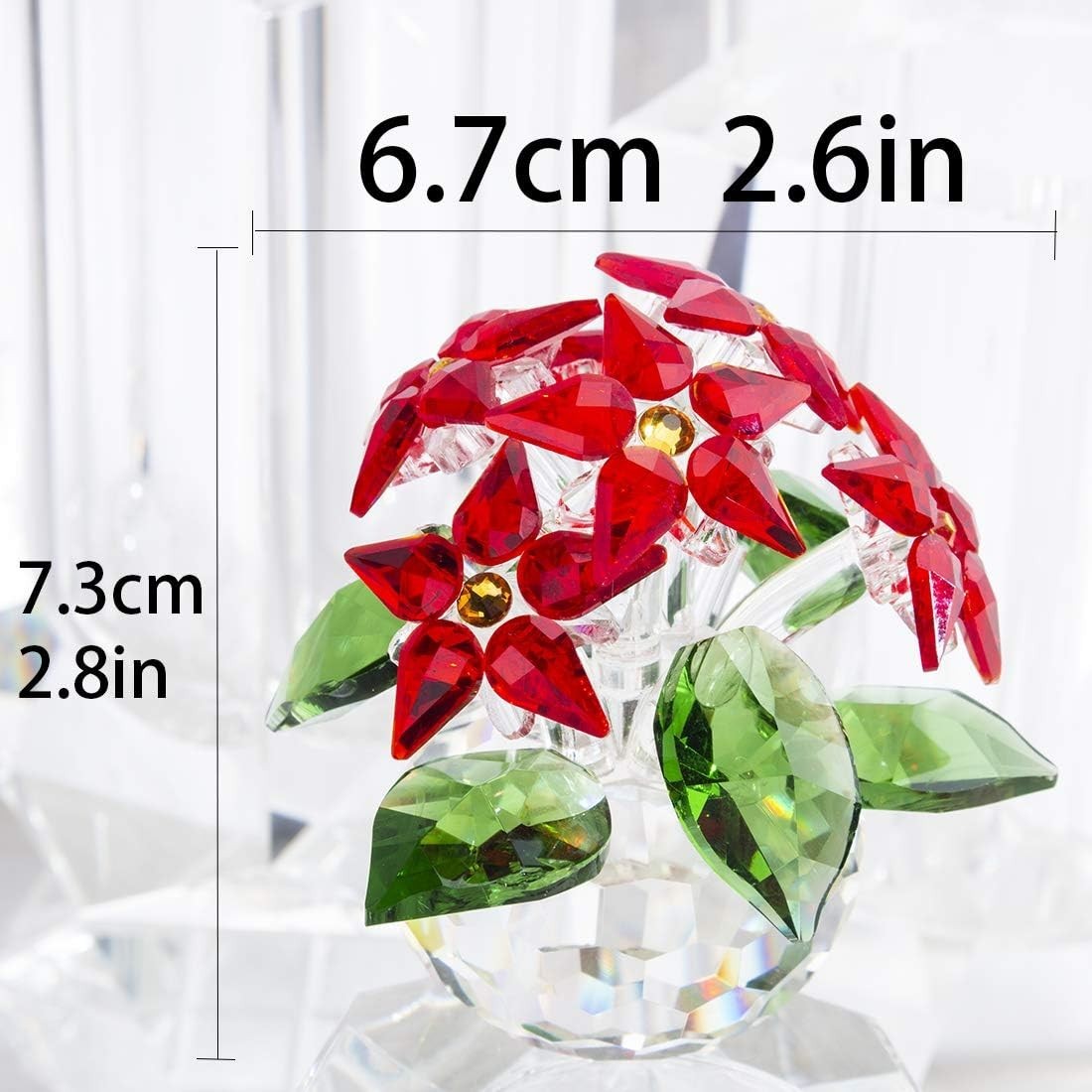 Crystal Poinsettia Flower Ornament • Red Glass Figurine • Luxury Table Décor