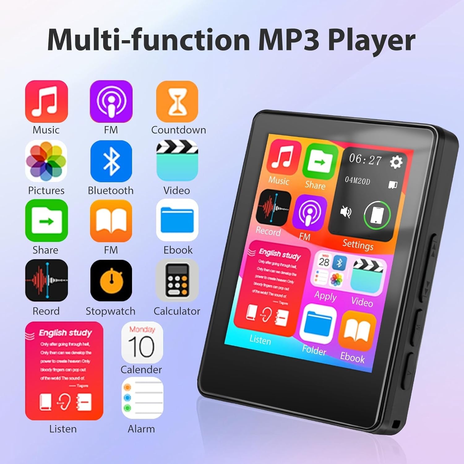 128GB MP3 Player Bluetooth 2.4" Touch Screen FM Radio