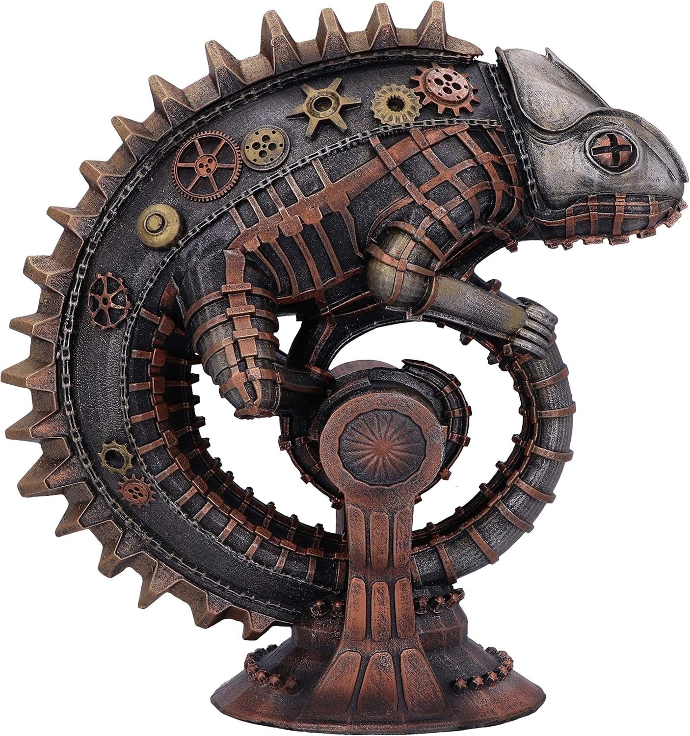 Steampunk Chameleon Lizard Figurine 22.3cm Bronze Resin Ornament Hand Painted