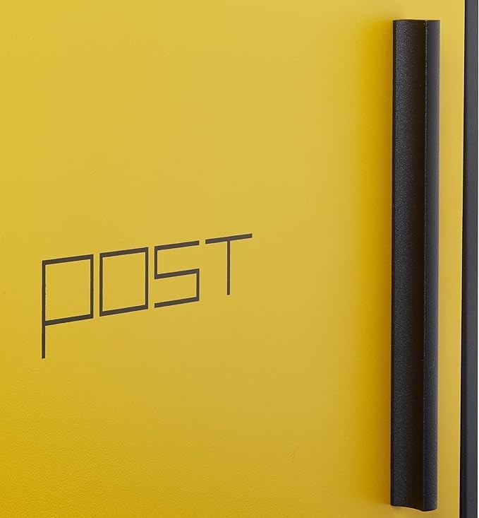Wall Mounted Lockable Steel Letterbox Black-Yellow DIN A4 Slot Weatherproof