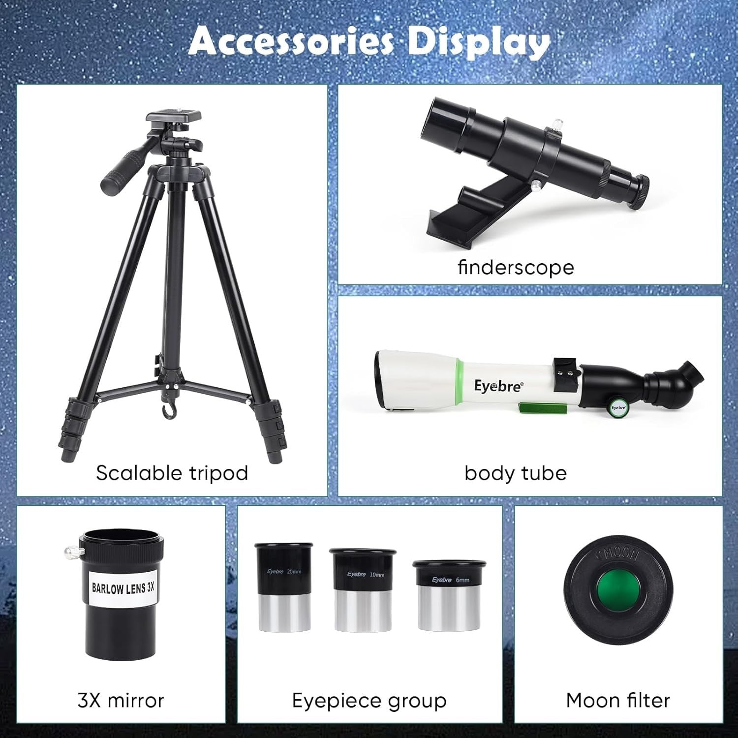 50mm Kids Astronomical Telescope 20–200X Refractor with Tripod White