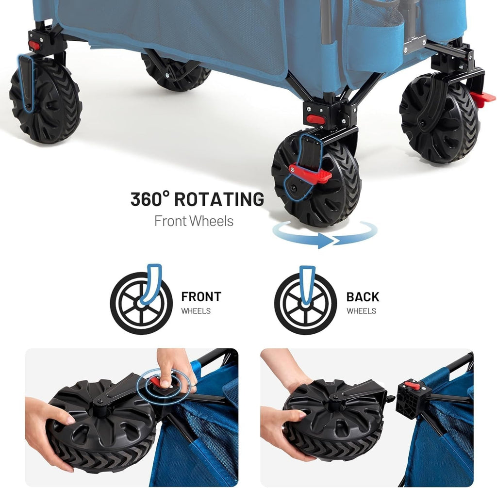 Blue 200L Folding Camping Wagon 100kg Heavy Duty Festival Trolley with Brakes