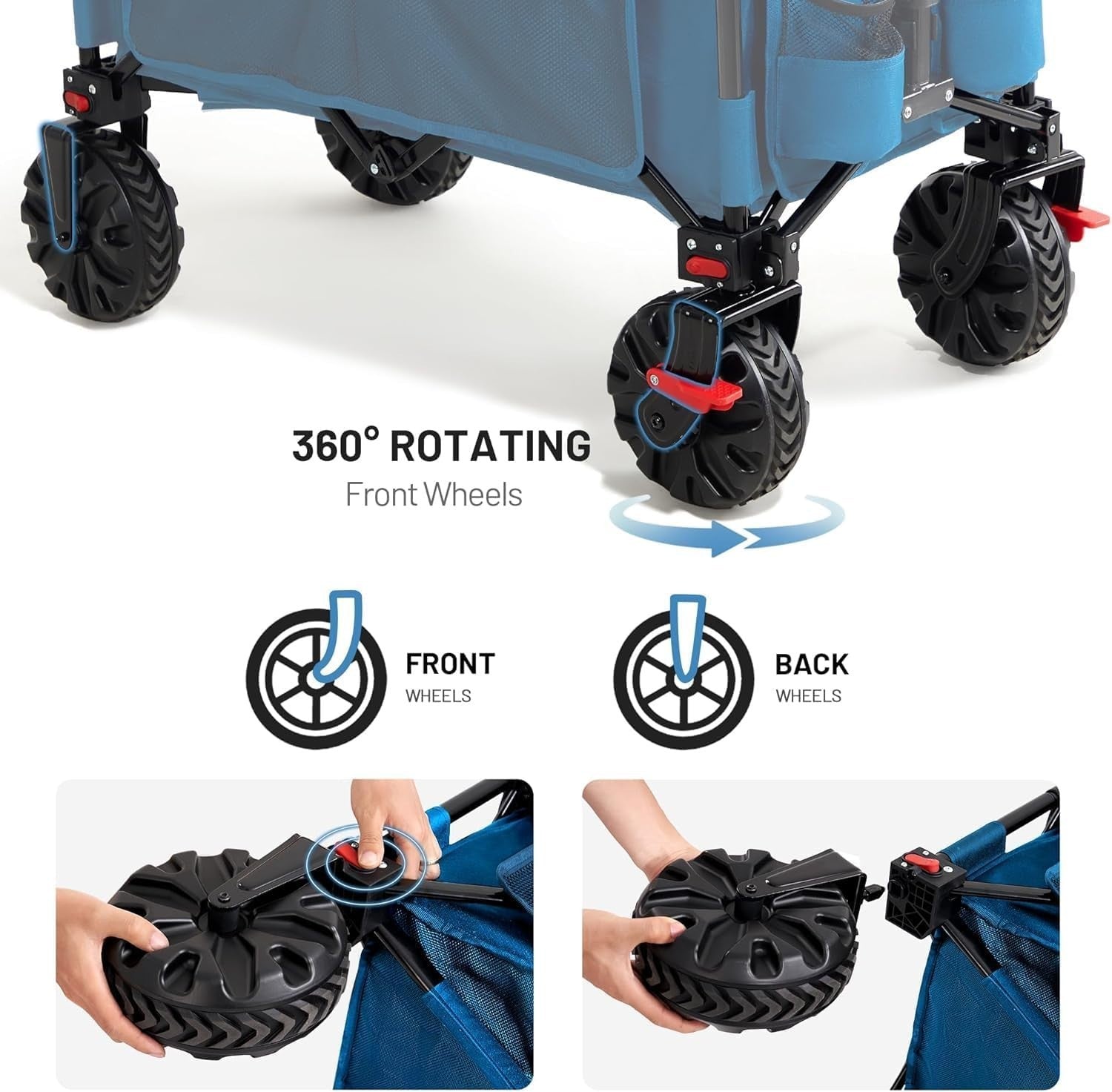 Blue 200L Folding Camping Wagon 100kg Heavy Duty Festival Trolley with Brakes