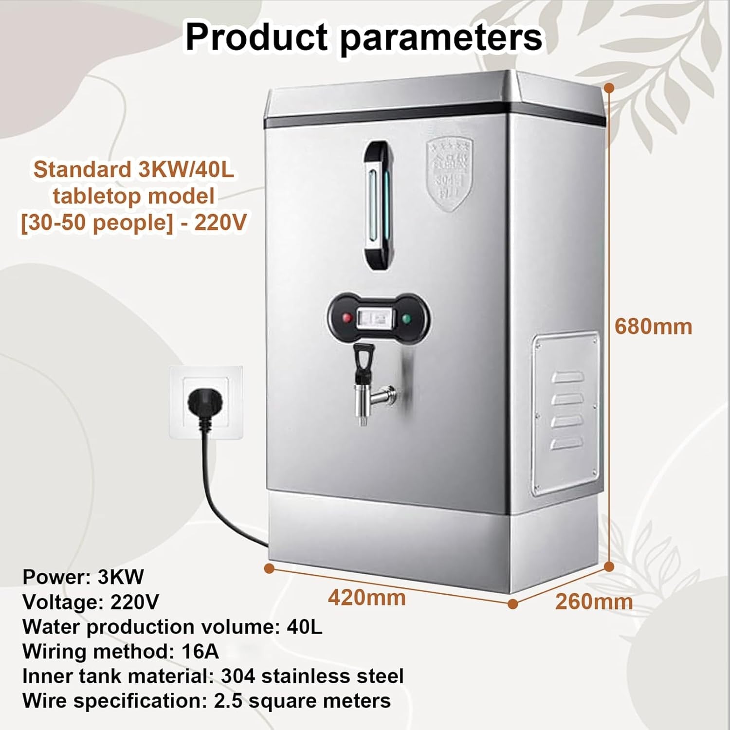 Commercial Water Boiler 40L Instant Hot Water Urn Auto Fill Stainless Steel