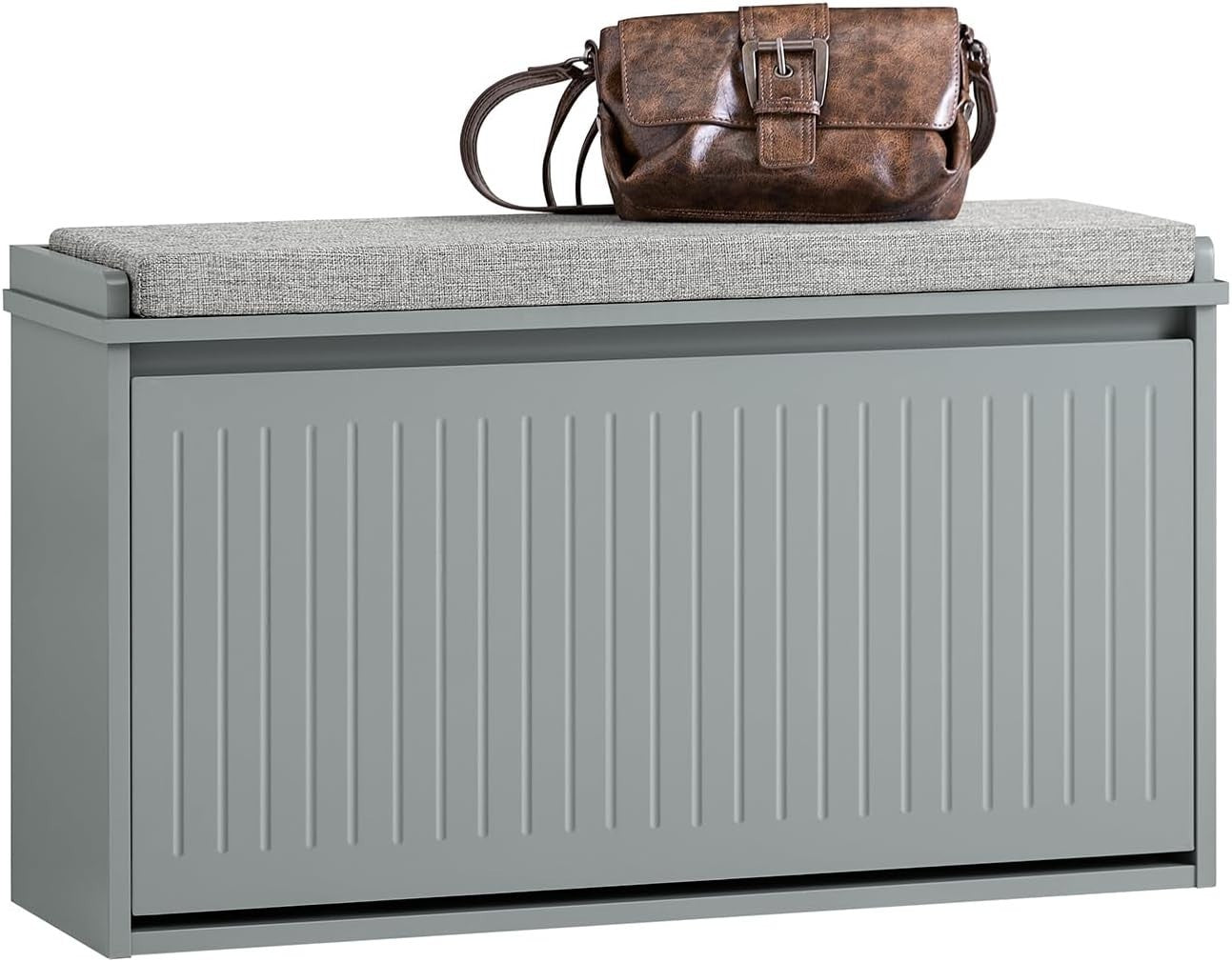 Grey Shoe Storage Bench with Cushion – Flip Drawer Seat, Space Saving 80cm