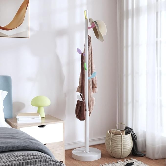 Modern White Metal Coat Rack Stand | Freestanding Hall Tree with Cement Base 172