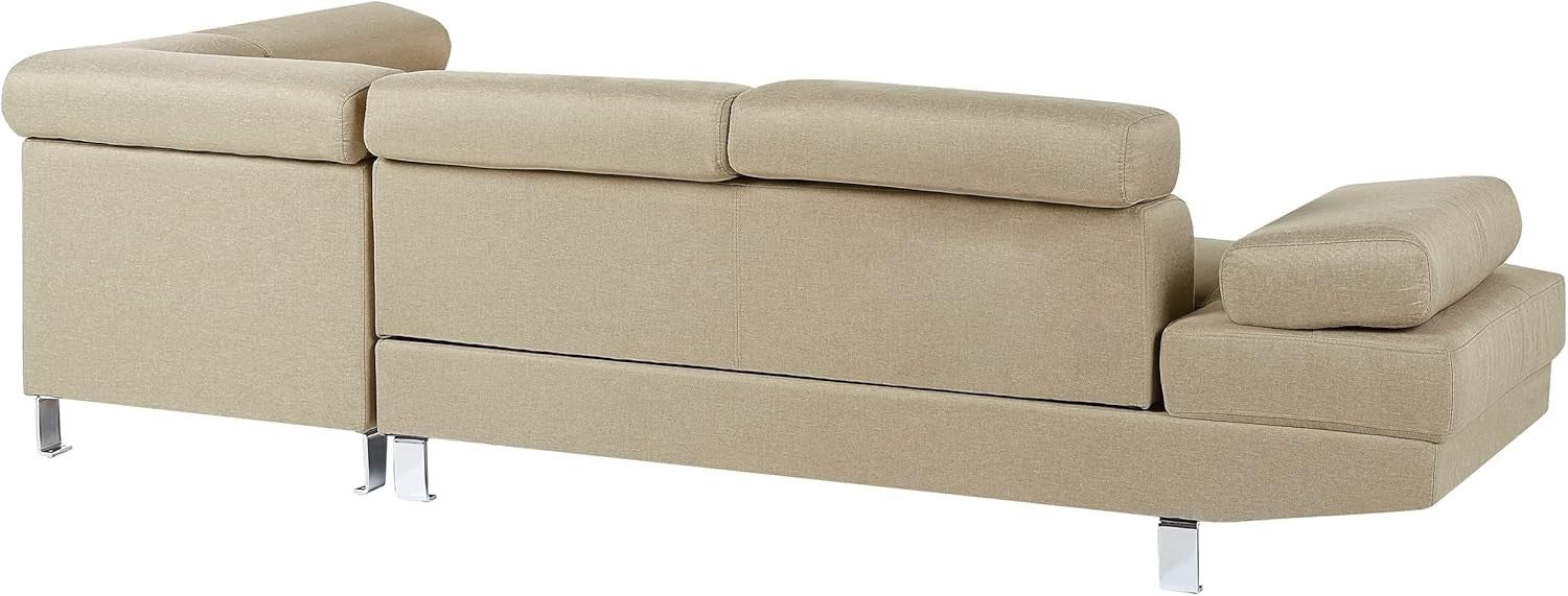 Large 5-Seater Corner Sofa Fabric Upholstered Light Beige Adjustable Headrests