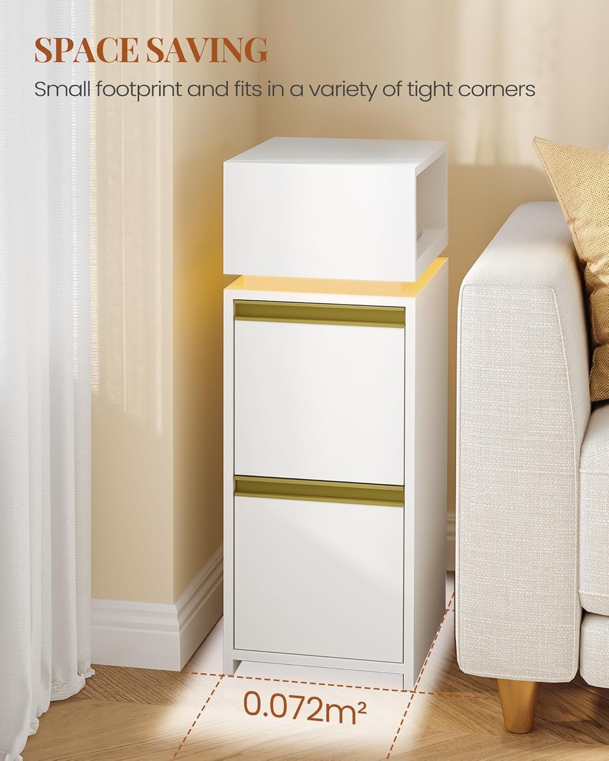 Modern LED Bedside Tables Set of 2 with Drawers & Open Shelf – Slim Nightstands