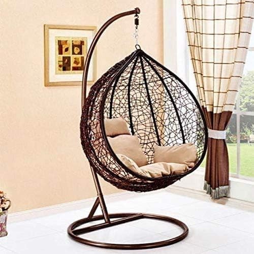 Hanging Rattan Egg Chair Swing Indoor Outdoor w/ Cushion & Swivel – Brown