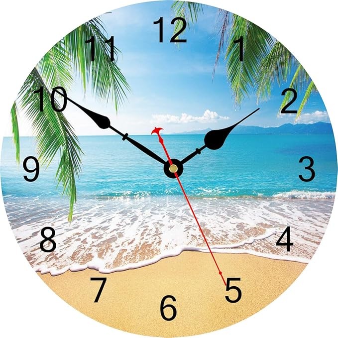 14" Tropical Palm Tree Wall Clock Silent Beach Coastal Summer Home Decor