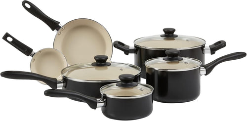 11pcs Ceramic Non Stick Cookware Set Black Cream PFOA Free Pots & Pans Kitchen