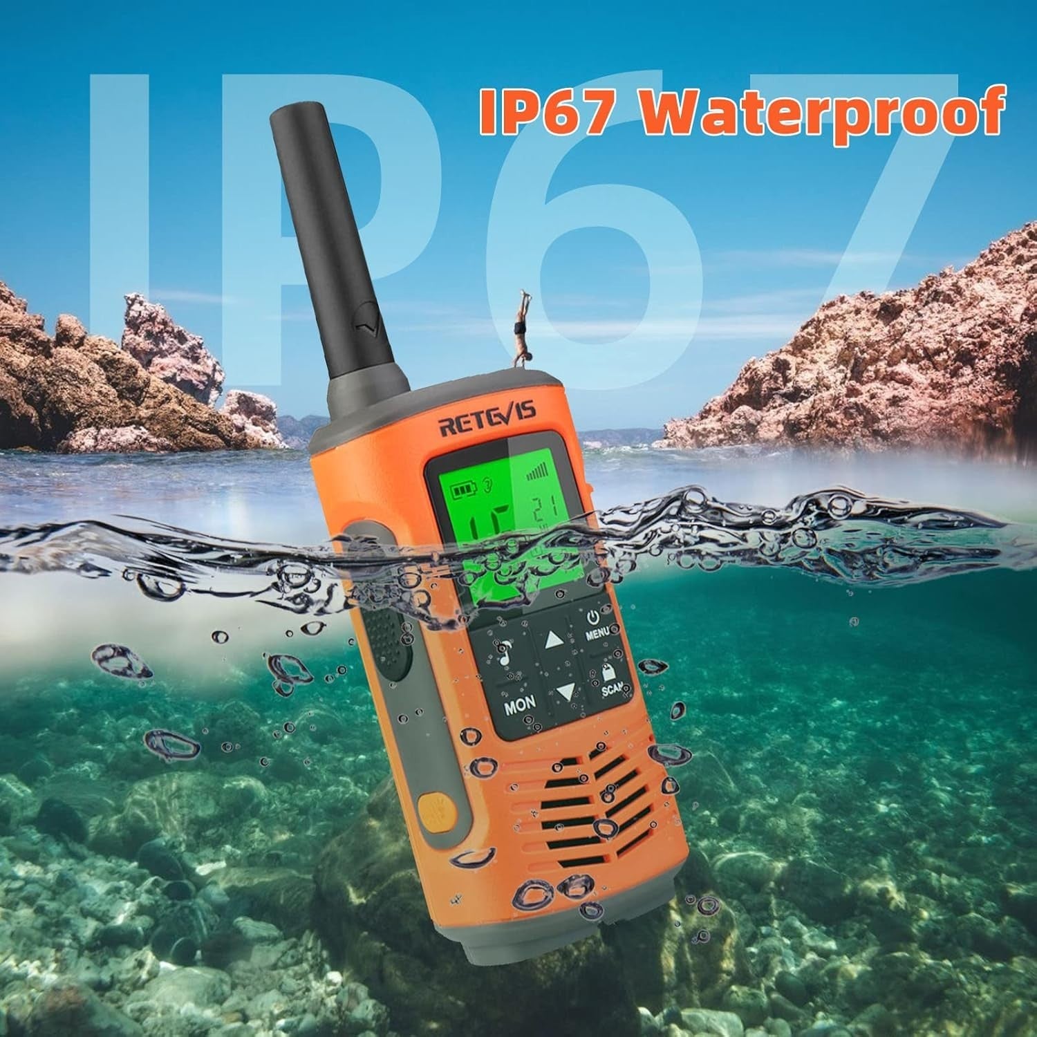 IP67 Waterproof Walkie Talkies PMR446 Rechargeable VOX 16CH 2 Pack