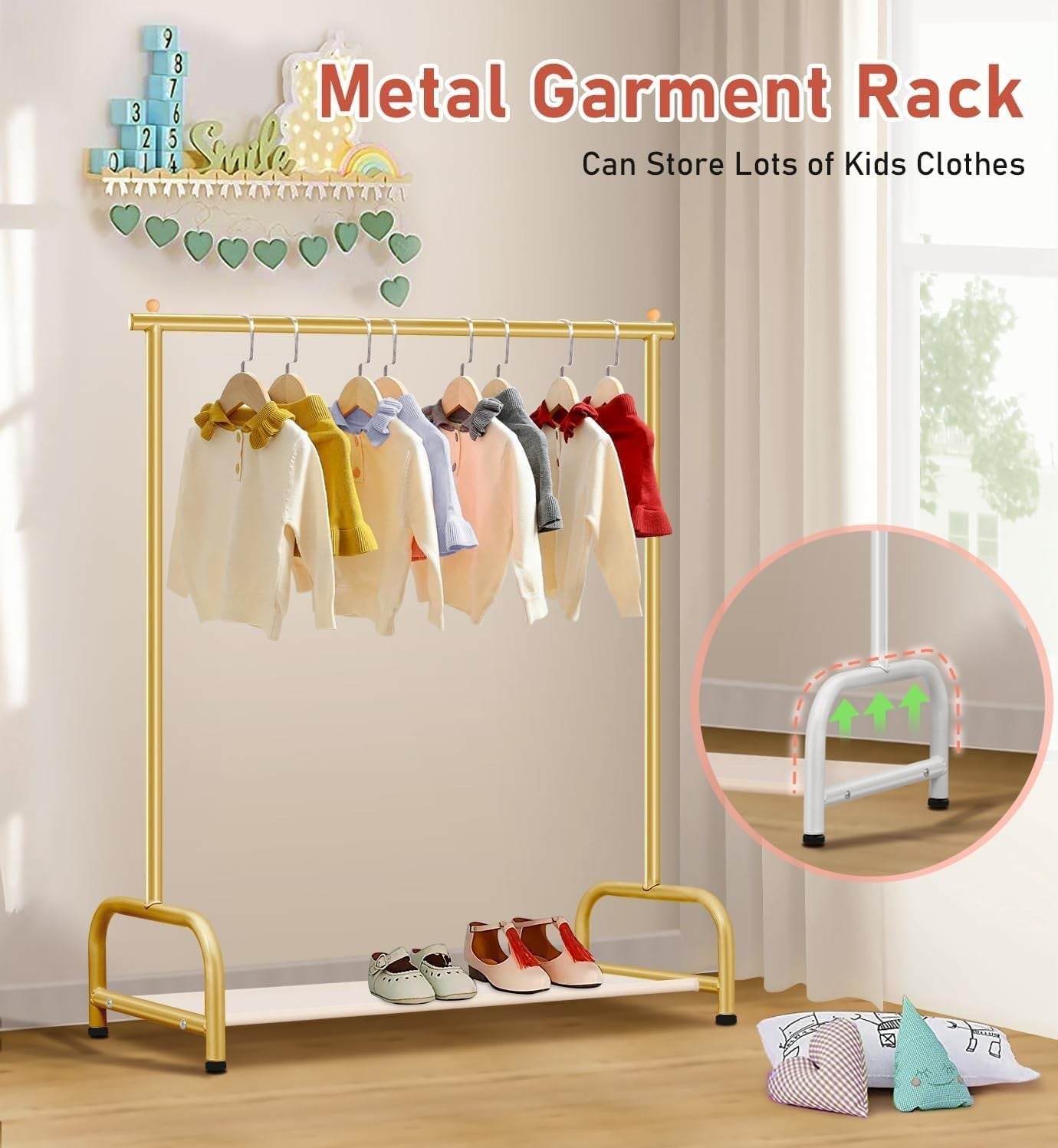 Kids Gold Clothes Rail Baby Dress Up Rack with Shelf