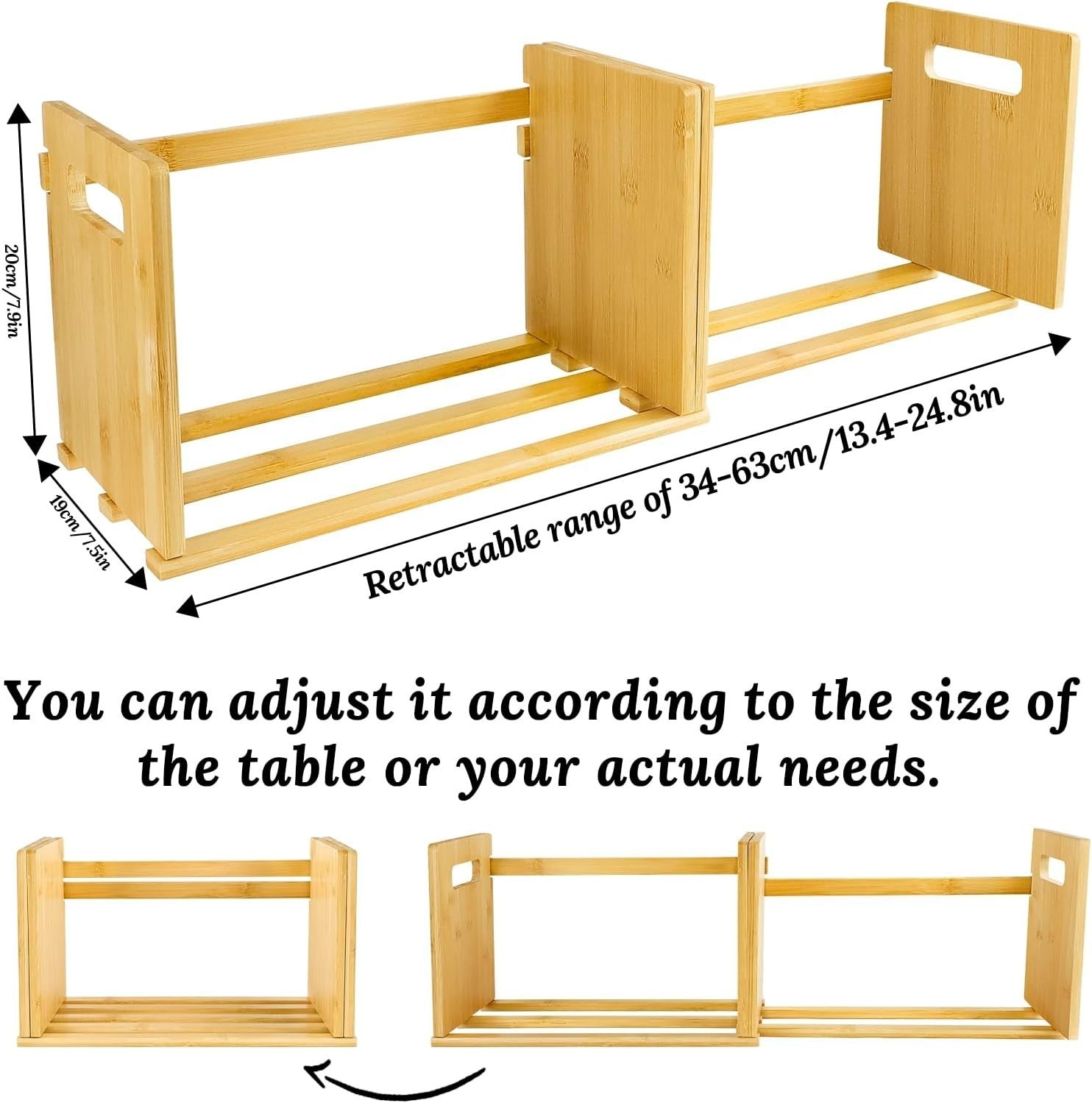Expandable Bamboo Desktop Bookshelf Adjustable Book Organizer with Carry Handles