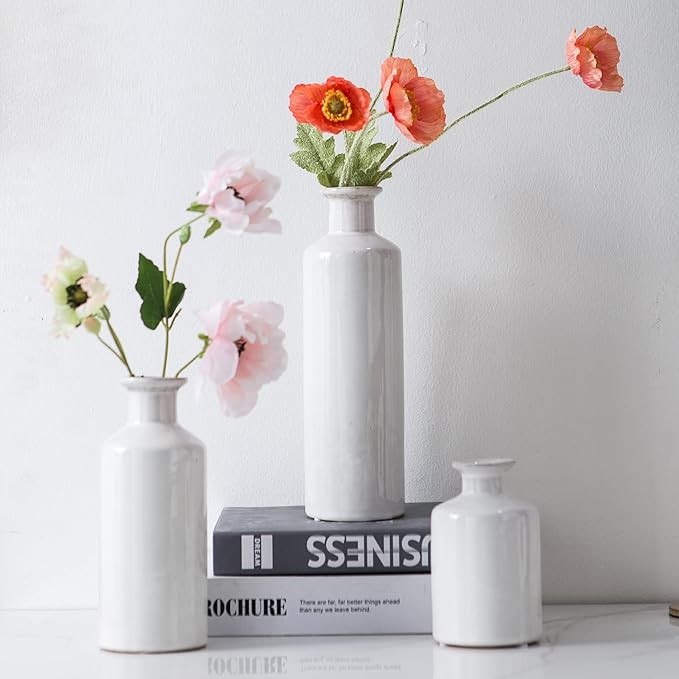 White Ceramic Vase Set Modern Minimalist Bottle Vases for Home Decor