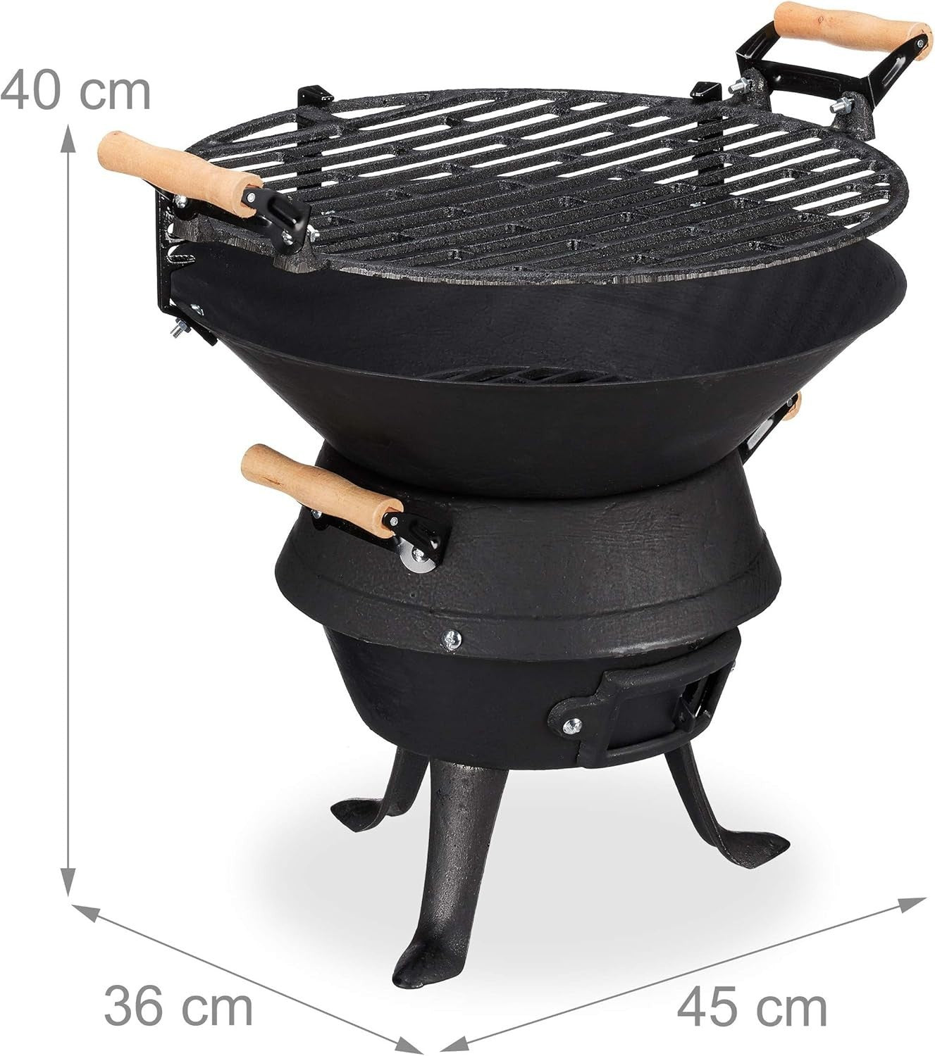 Cast Iron Charcoal BBQ Grill Adjustable Height Outdoor Garden Fire Pit Cooker