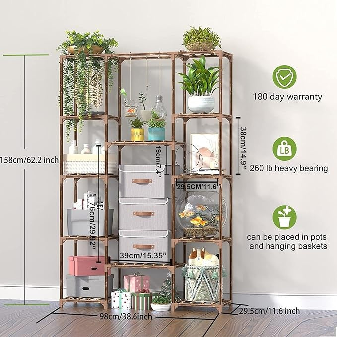 Tall Wooden Plant Stand Indoor Outdoor Multi-Level Flower Shelf Rack