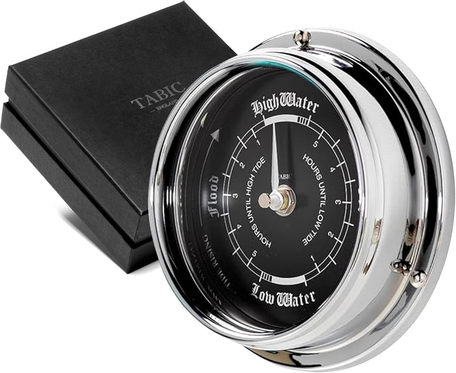 Ocean Tide Clock Silent Analog Wall-Mount, Chrome Plated, Coastal Decor