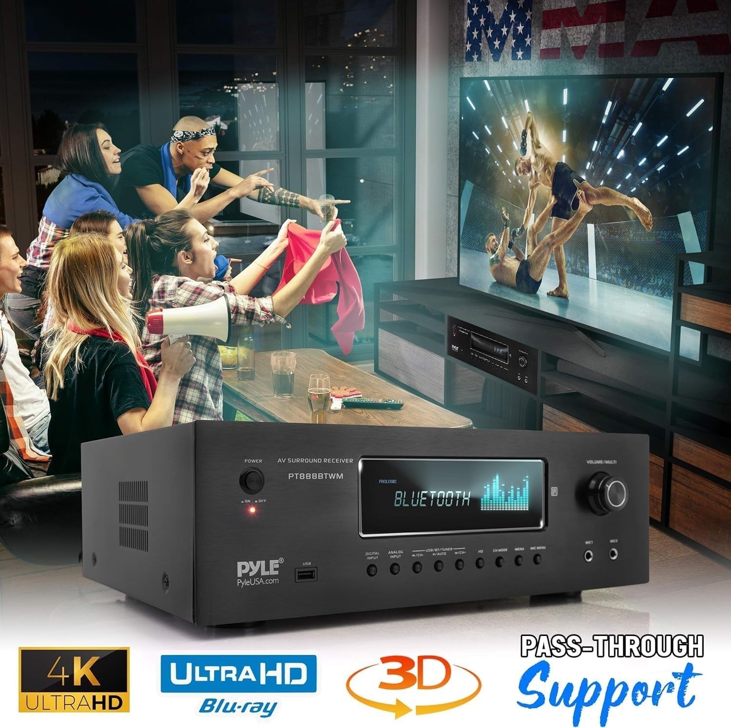 1000W Home Theater Receiver 5.2-Ch Bluetooth 4K HDMI Stereo Amp