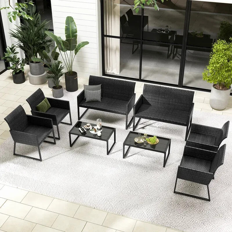4-Piece Rattan Garden Furniture Set Outdoor Weatherproof Sofa Chairs Table