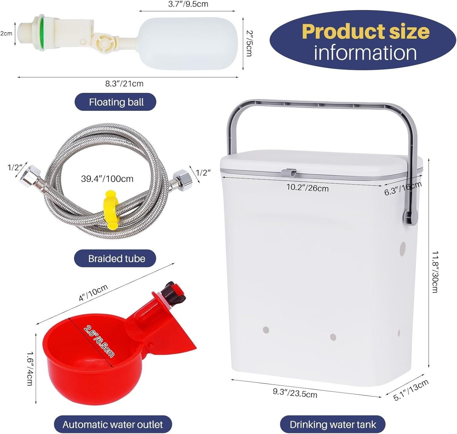 9L Automatic Chicken Waterer 4 Cups No Waste Poultry Drinker