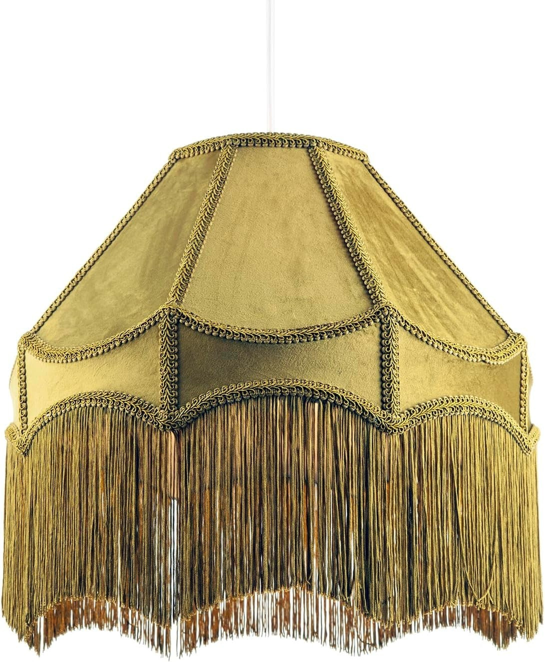 Olive Green Velvet Empire Lampshade 40cm Tassel Pendant Table Floor Shade