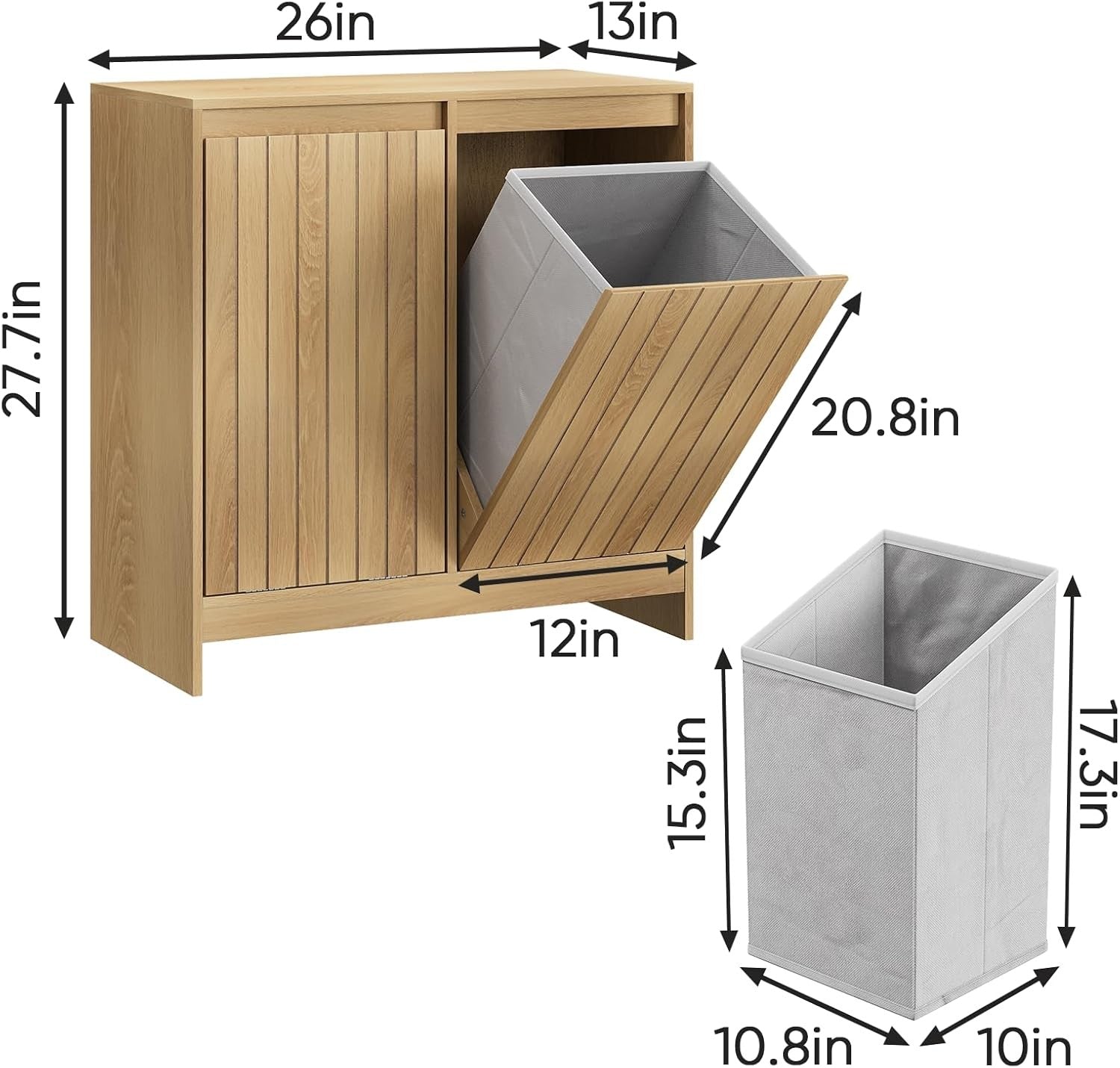 Double Tilt Out Laundry Cabinet with 2 Baskets Wooden Bathroom Storage