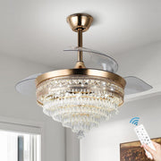 DiiSunBihuo 42"" Gold LED Fandelier, Crystal Fan, 3-Color, Memory, Remote