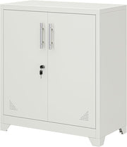 White Metal Office Storage Cabinet 2 Door Lockable Cupboard with Adjustable