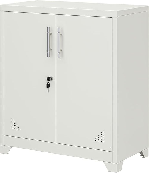 White Metal Office Storage Cabinet 2 Door Lockable Cupboard with Adjustable