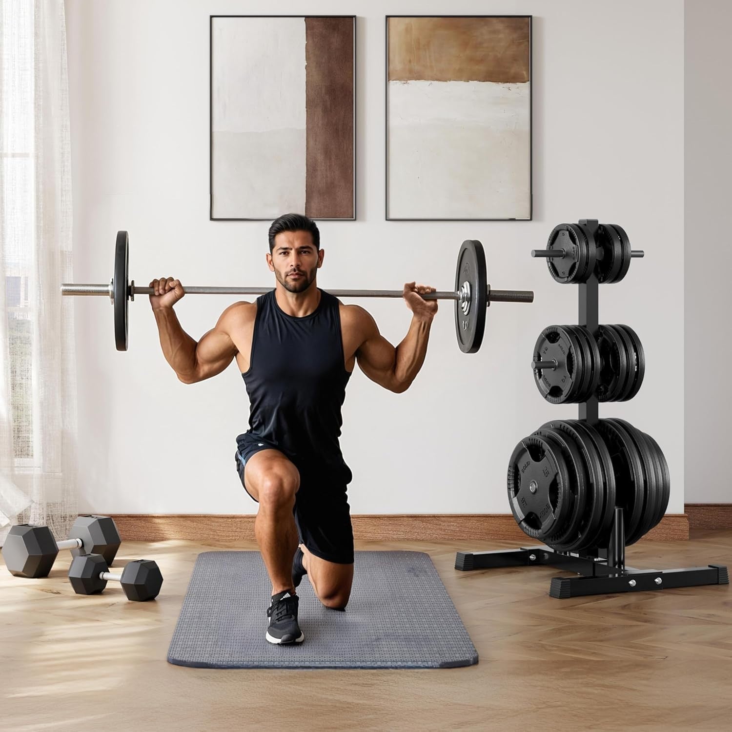 Vertical Weight Plate & Barbell Rack – Home Gym Storage Heavy Duty 400kg