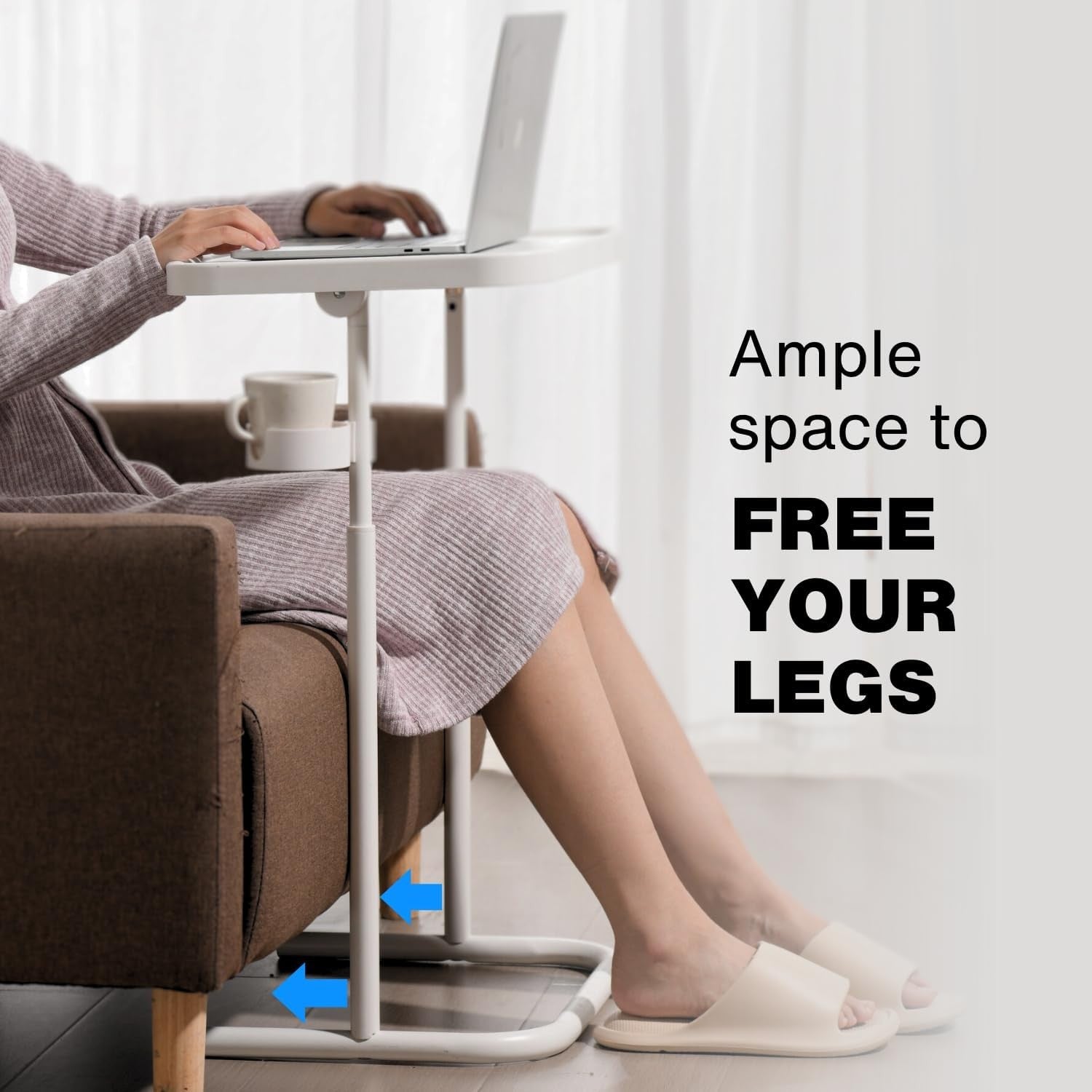 Adjustable TV Tray Table with Wheels Laptop Desk 90° Tilt Height Adjustable Gree