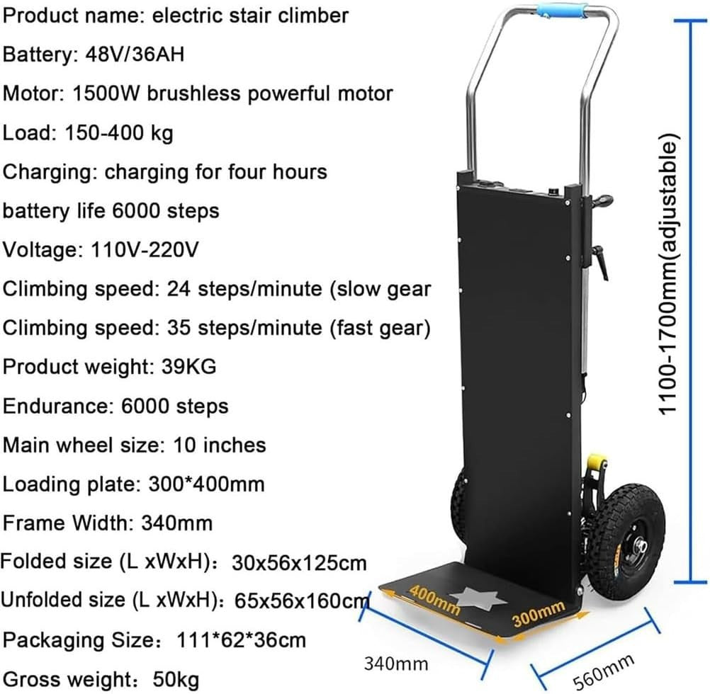 Electric Stair Climber Truck 400kg Load w/ Removable Battery & Heavy-Duty Wheels