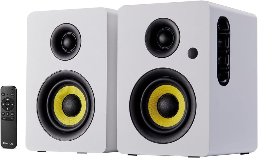 80W White Bluetooth 5.4 HiFi Bookshelf Speakers Studio Monitor USB DAC Remote