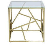Modern Gold Glass End Table with Abstract Frame | Chic Side Accent Unit