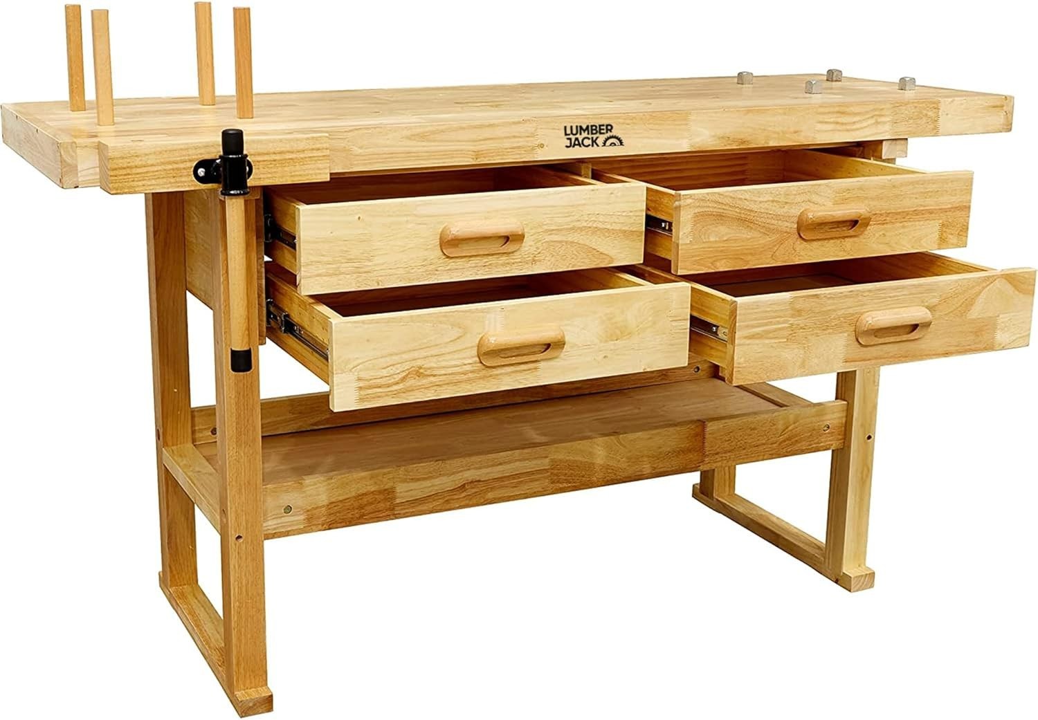 Heavy Duty Hardwood Workbench 152cm Woodworking Table 7" Vise 4 Drawers Shelf