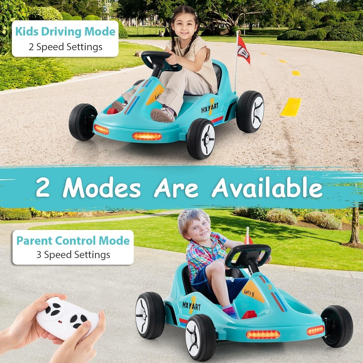Kids Electric Go Kart 12V Ride On Car Remote Control LED Music Blue