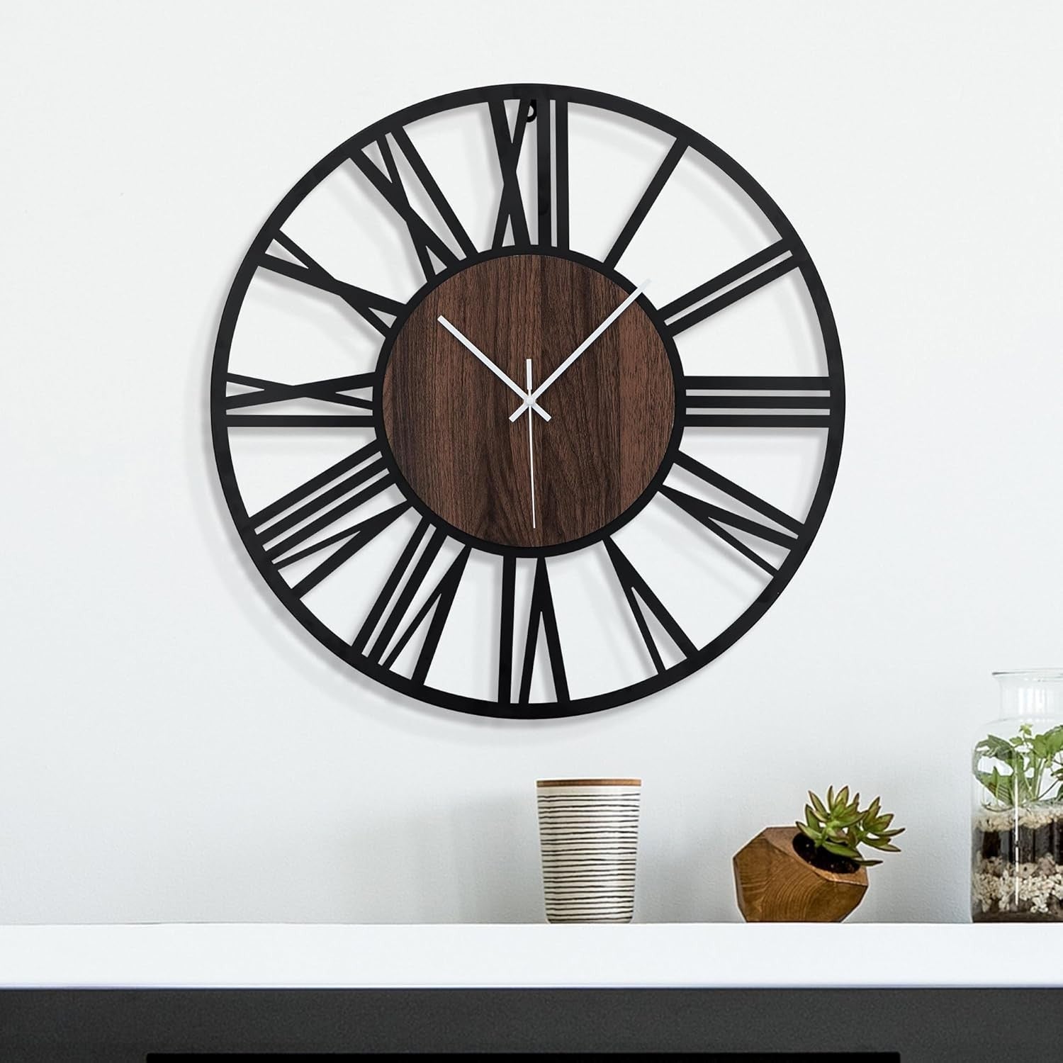 60cm Silent Wall Clock Light-Up Roman Numerals Night Sensor Decor